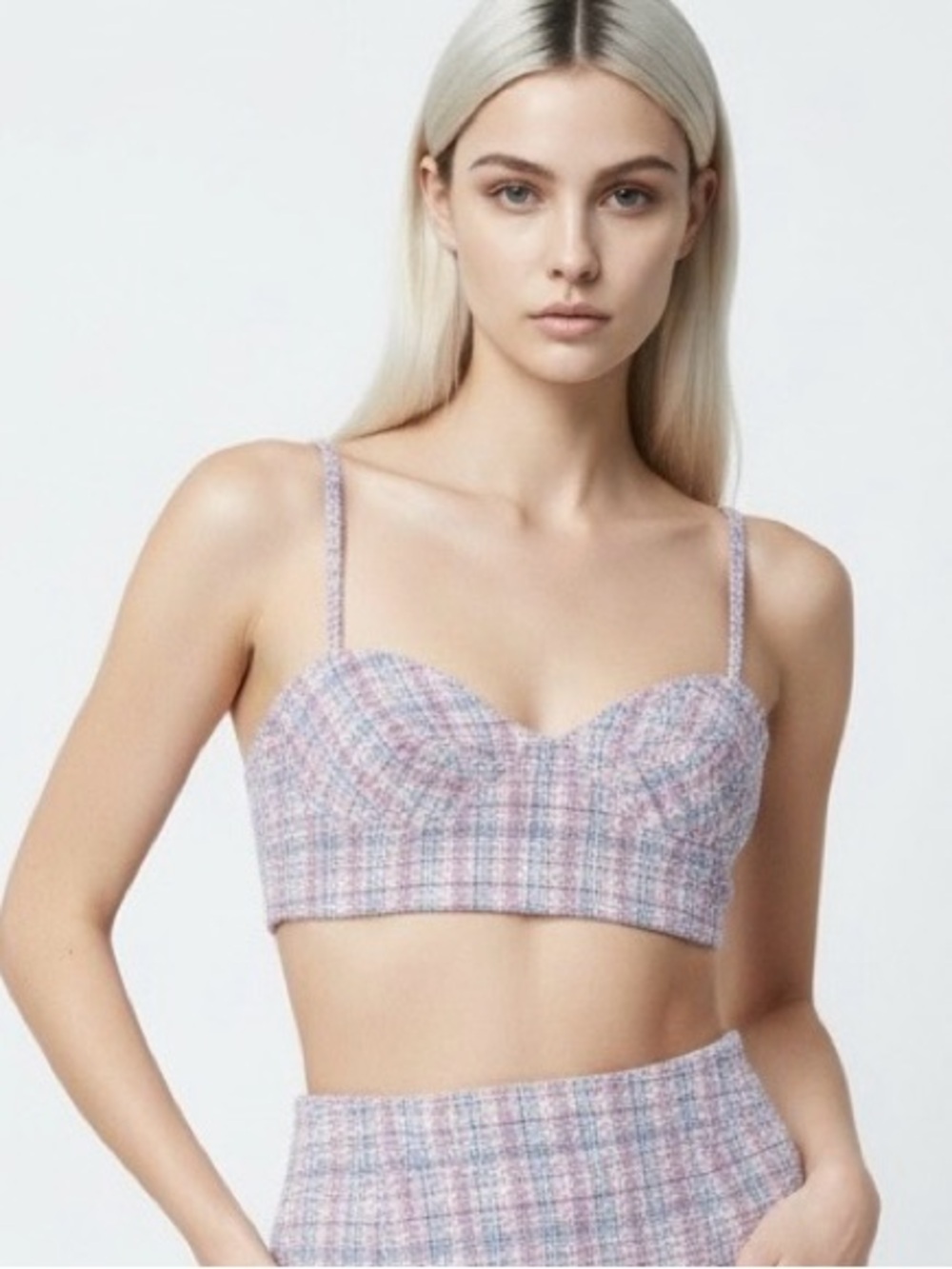 ZARA Checkered Metallic Thread Corset Crop Top Size Small NWT